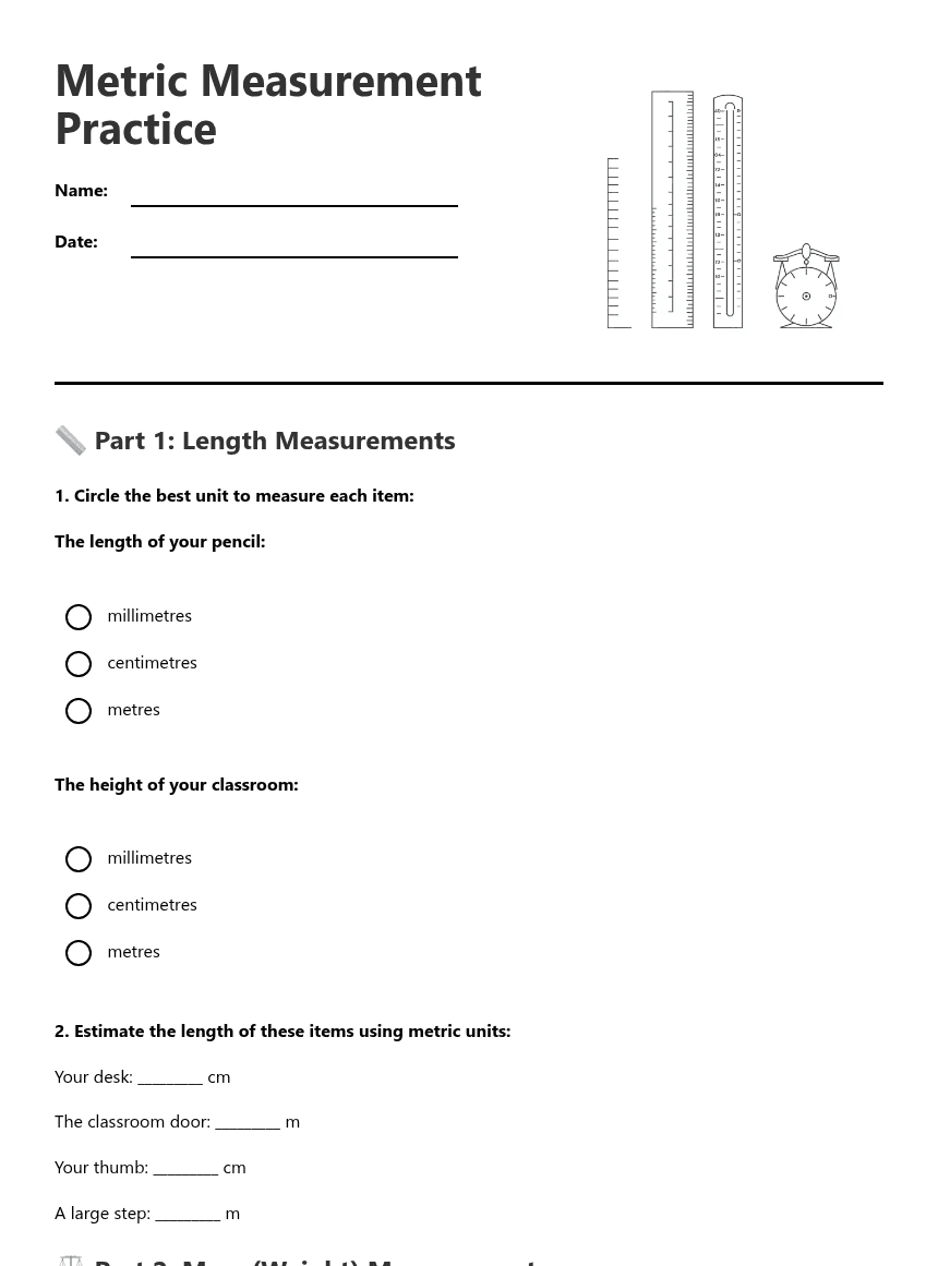 Metric Measurement Practice worksheet preview