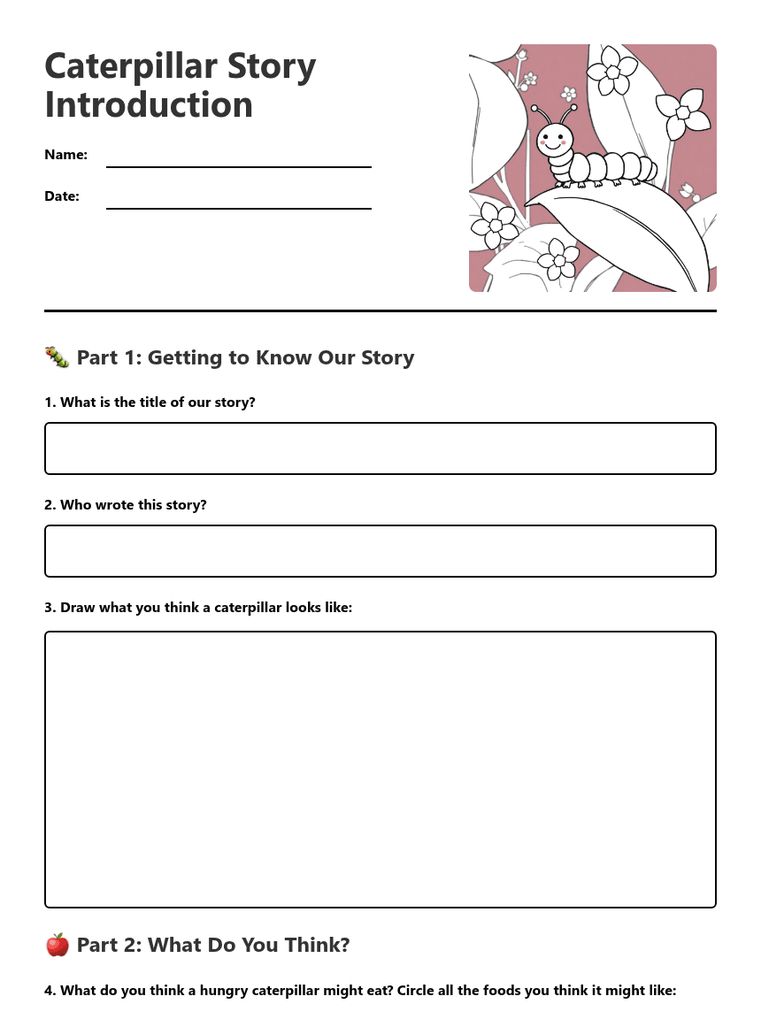 Caterpillar Story Introduction worksheet preview