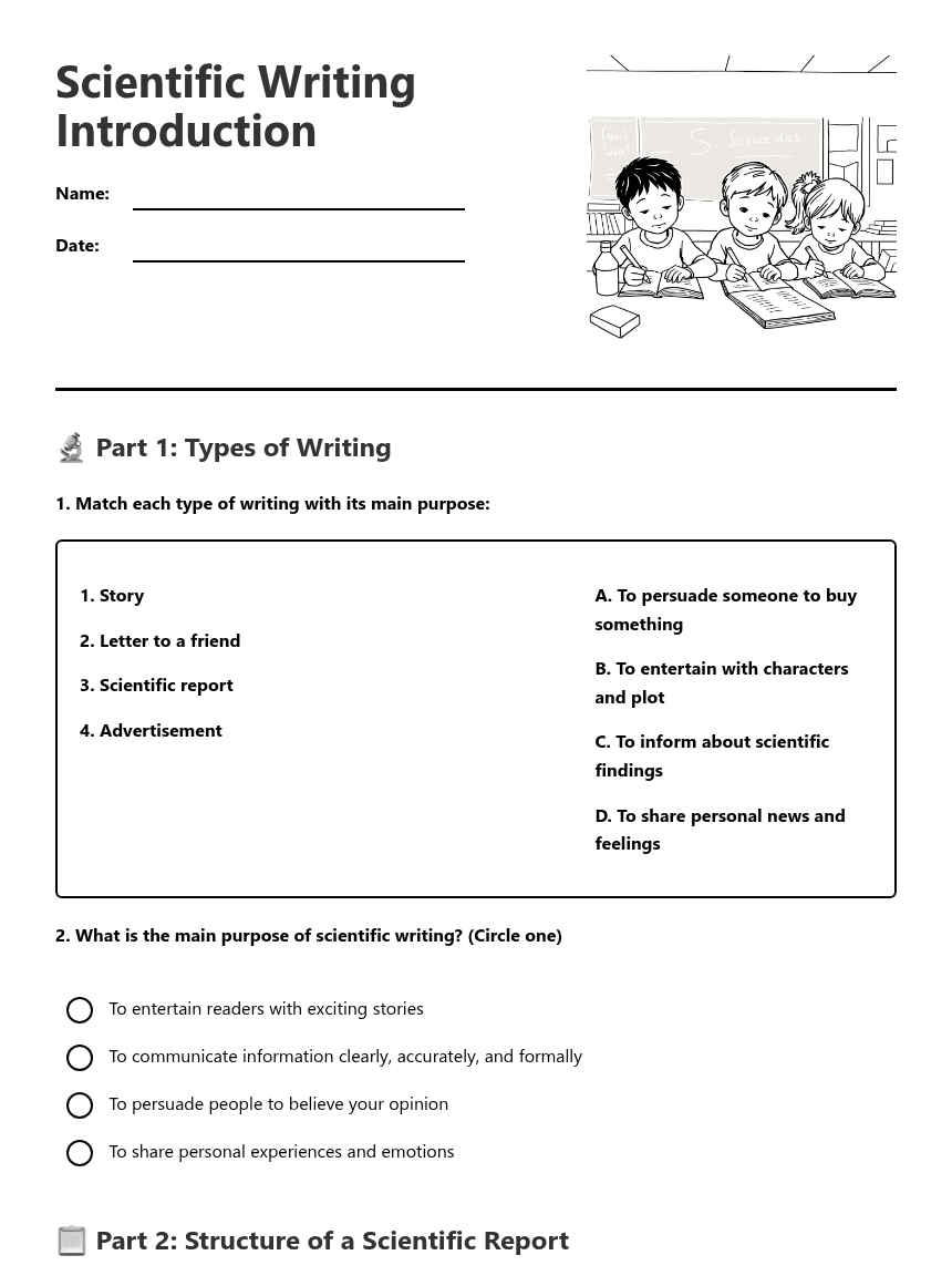 Scientific Writing Introduction worksheet preview