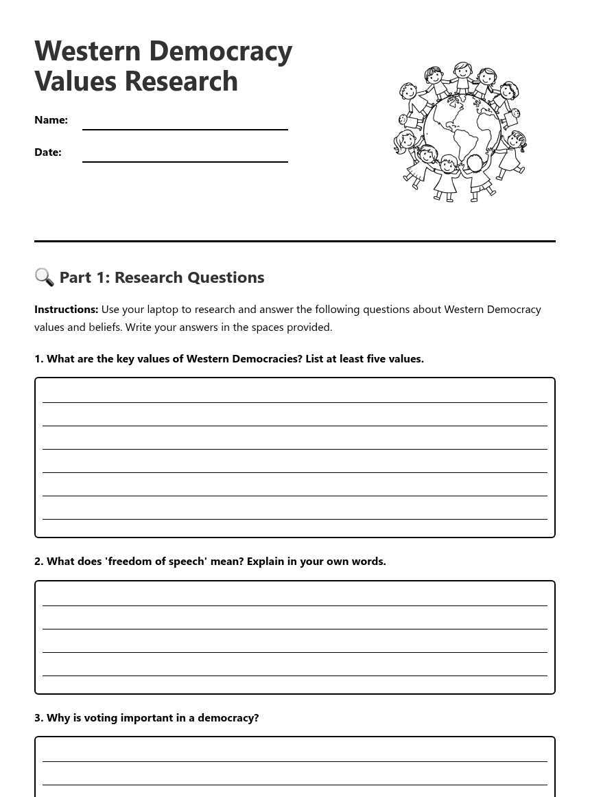 Western Democracy Values Research worksheet preview
