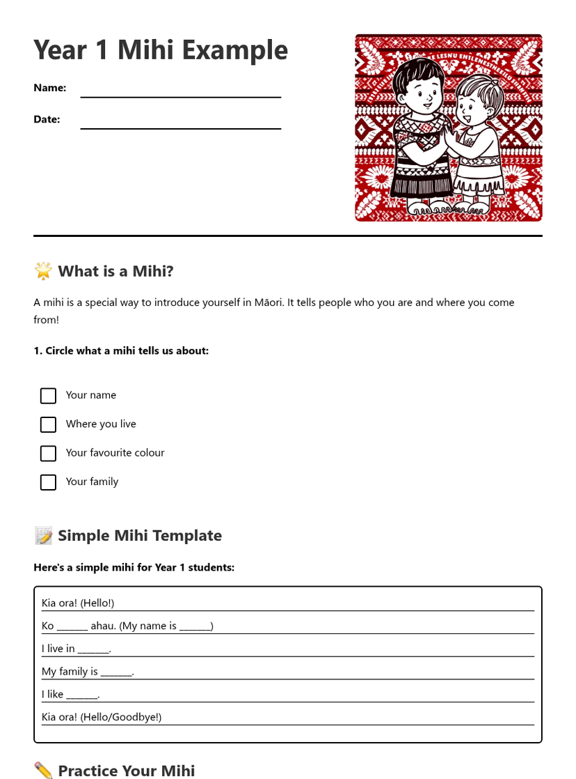 Year 1 Mihi Example