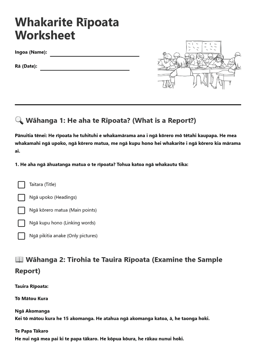 Whakarite Rīpoata Worksheet