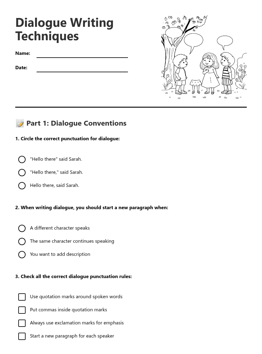 Dialogue Writing Techniques worksheet preview