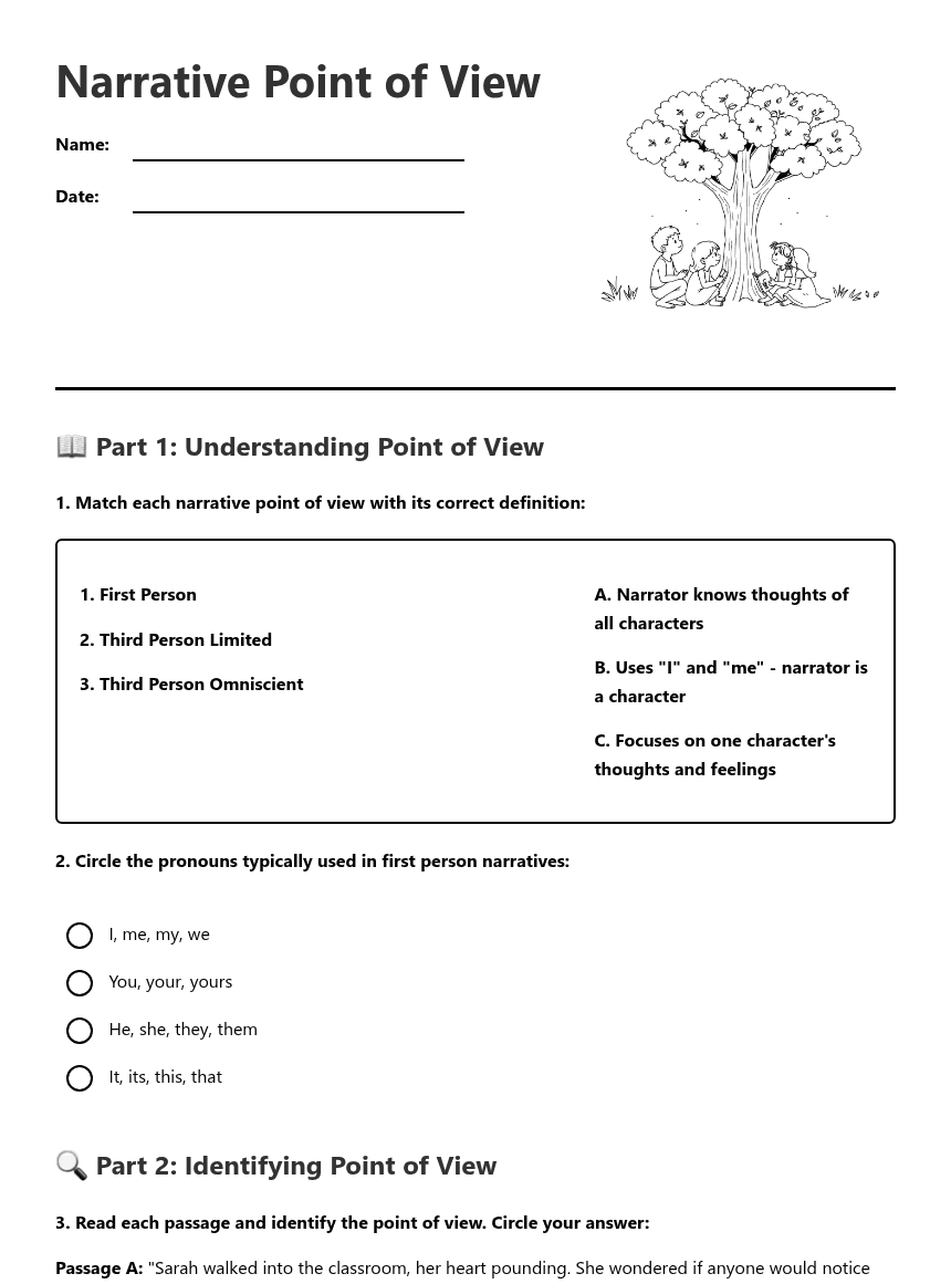 Narrative Point of View worksheet preview
