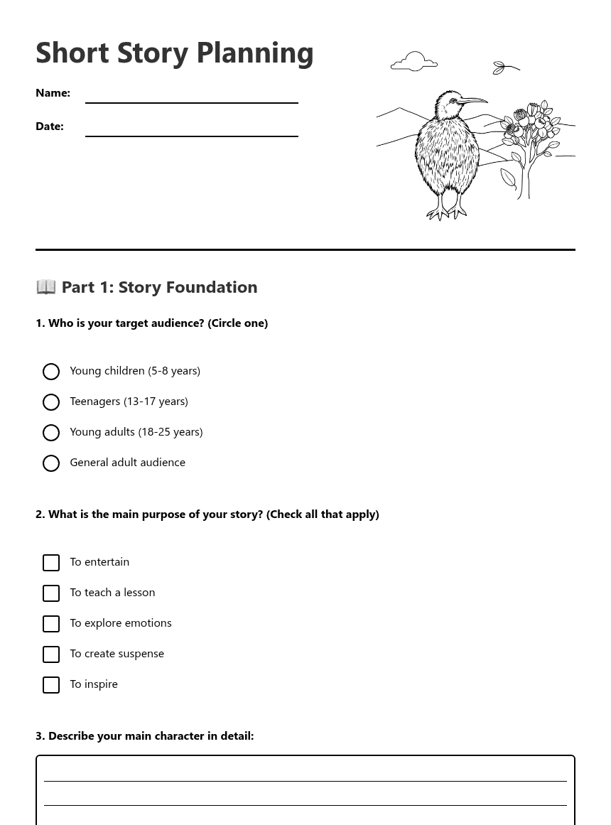 Short Story Planning worksheet preview