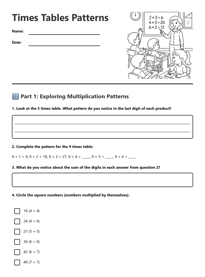 Times Tables Patterns worksheet preview