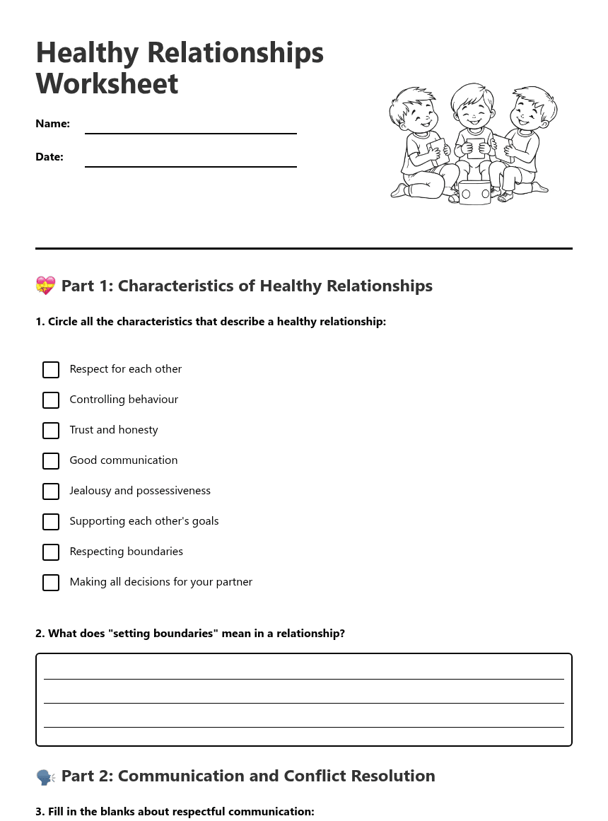 Healthy Relationships Worksheet worksheet preview