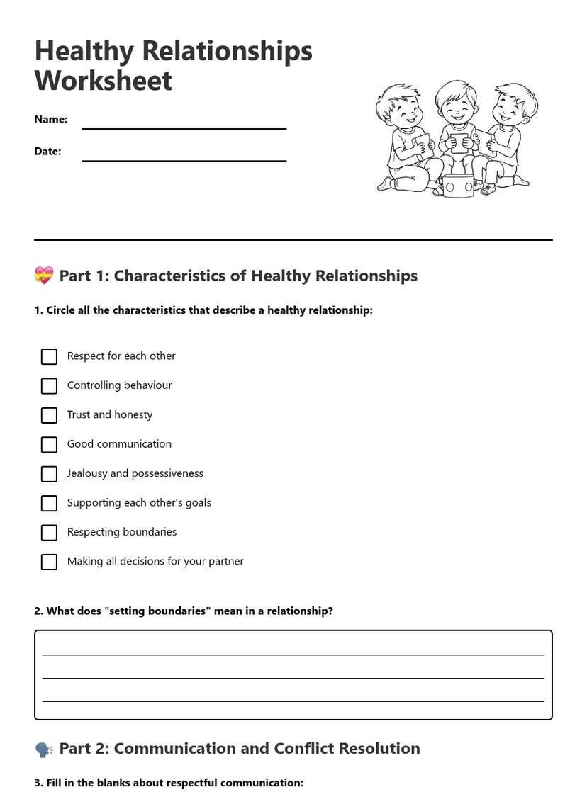 Healthy Relationships Worksheet