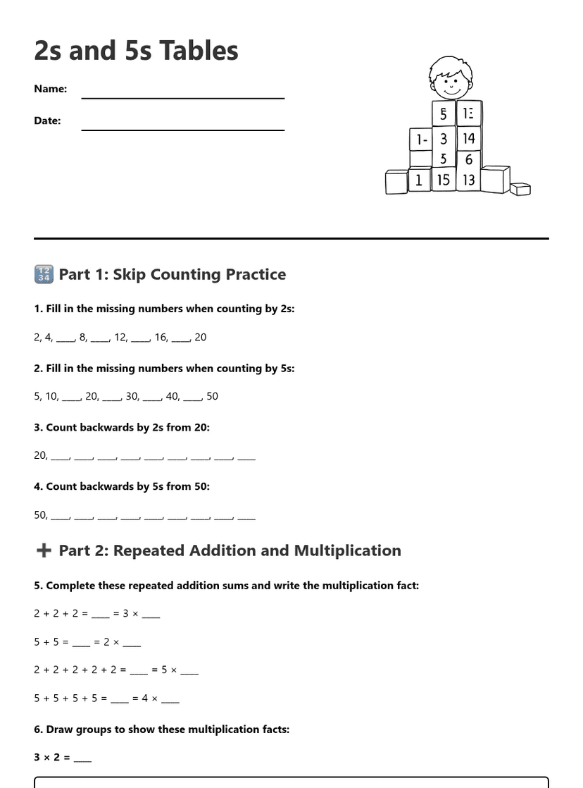 2s and 5s Tables
