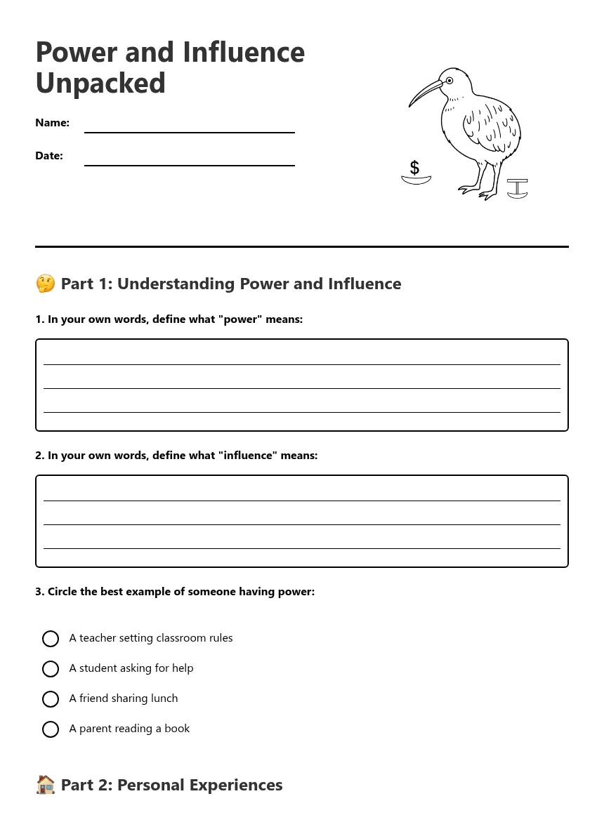 Power and Influence Unpacked worksheet preview