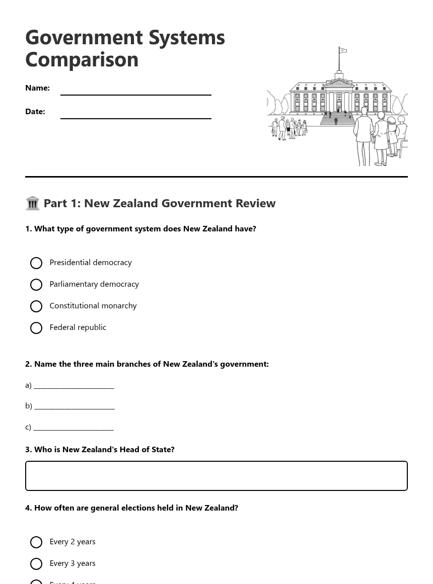 Government Systems Comparison worksheet preview