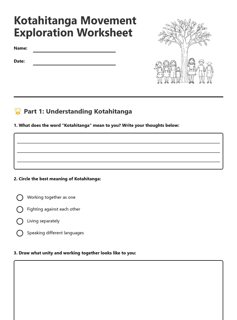 Kotahitanga Movement Exploration Worksheet