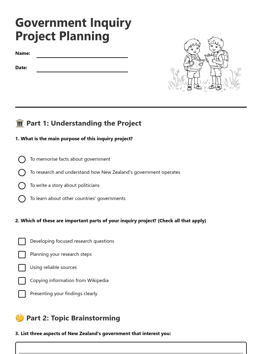 Government Inquiry Project Planning worksheet preview