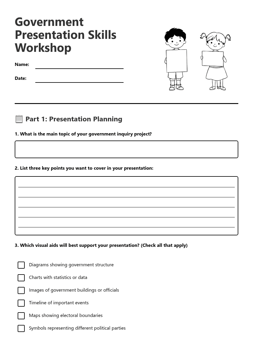 Government Presentation Skills Workshop worksheet preview