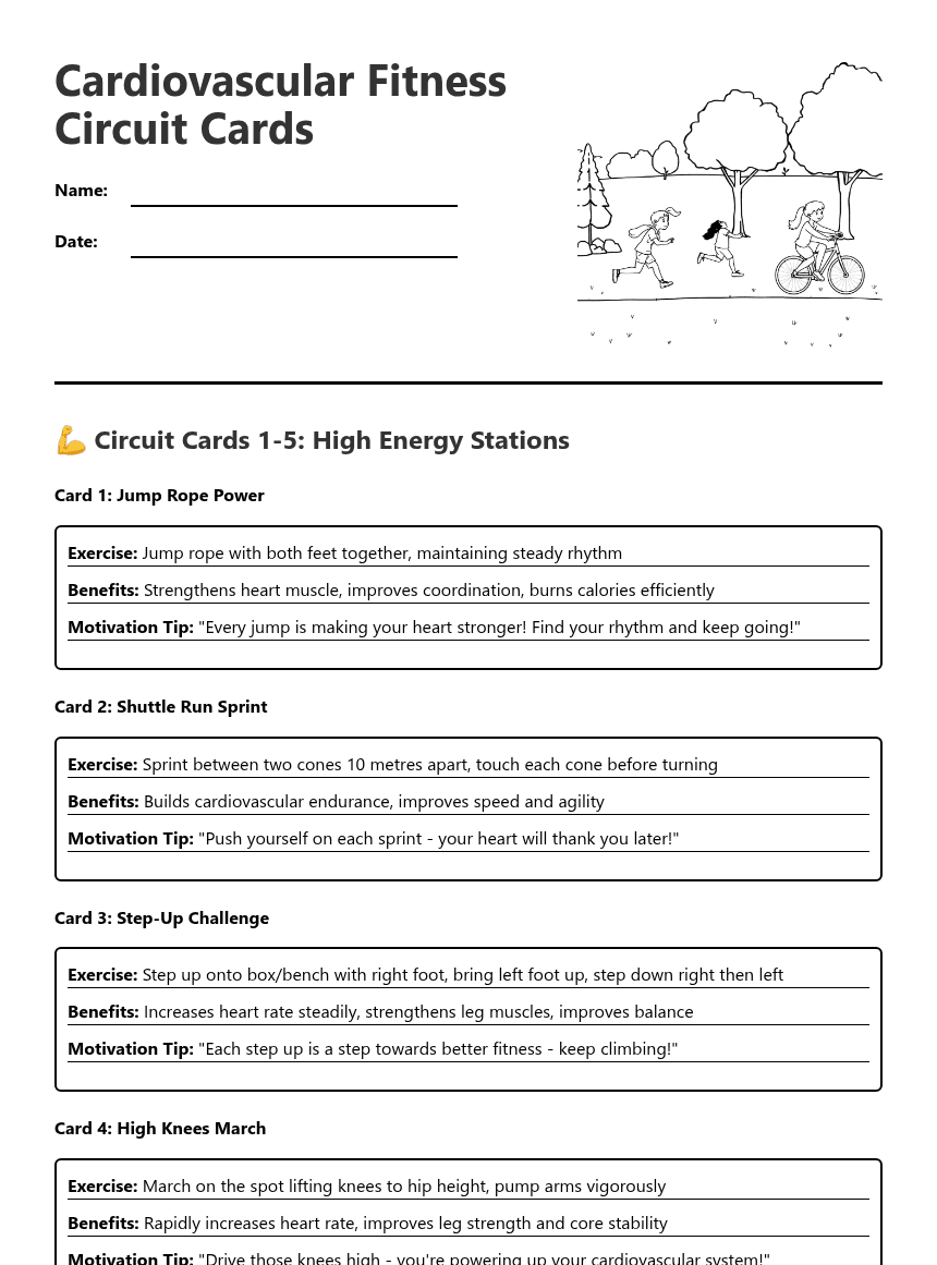 Cardiovascular Fitness Circuit Cards worksheet preview