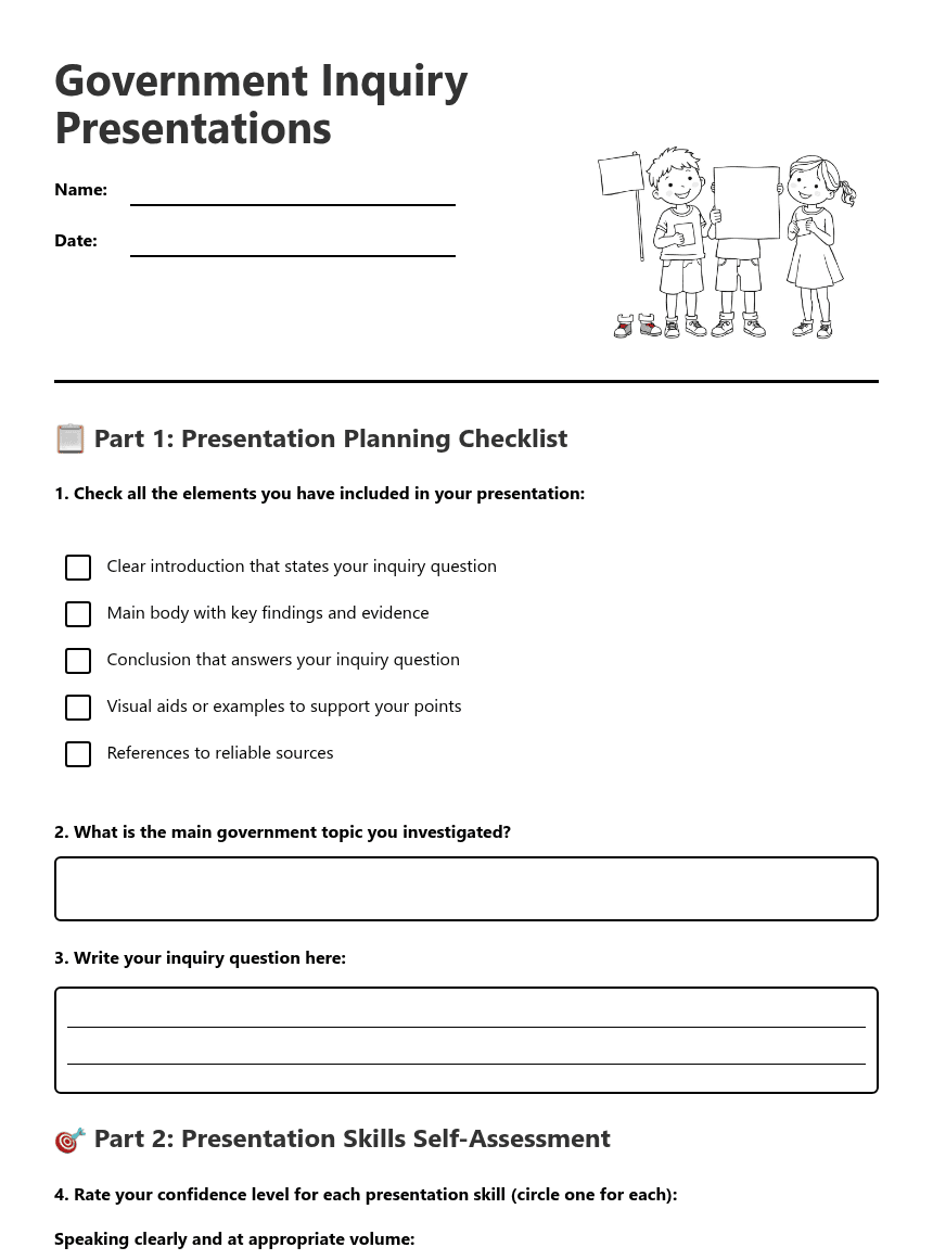 Government Inquiry Presentations worksheet preview