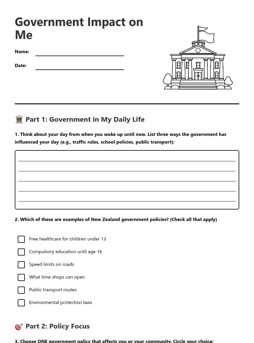 Government Impact on Me worksheet preview