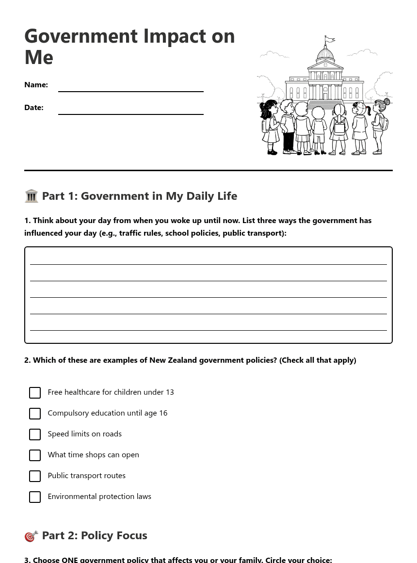 Government Impact on Me worksheet preview