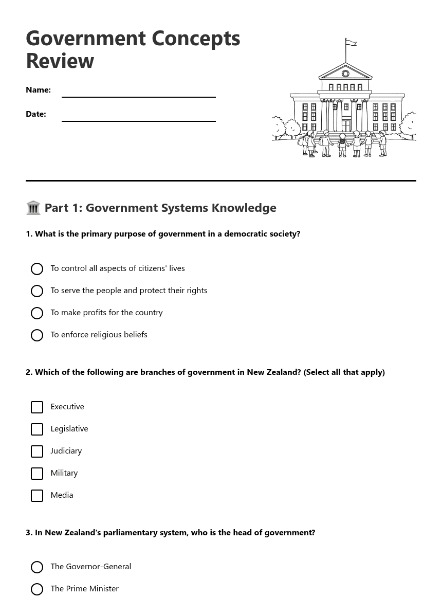 Government Concepts Review worksheet preview