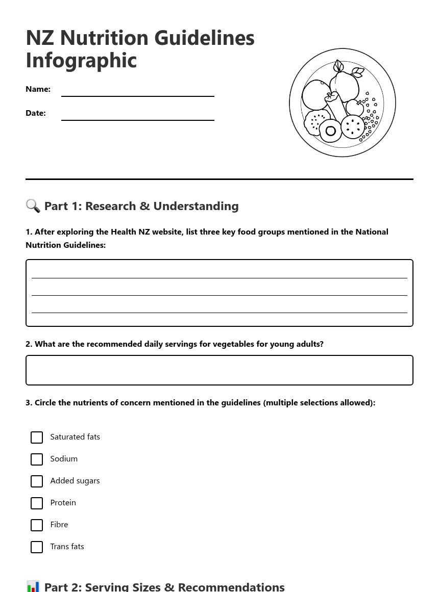 NZ Nutrition Guidelines Infographic worksheet preview
