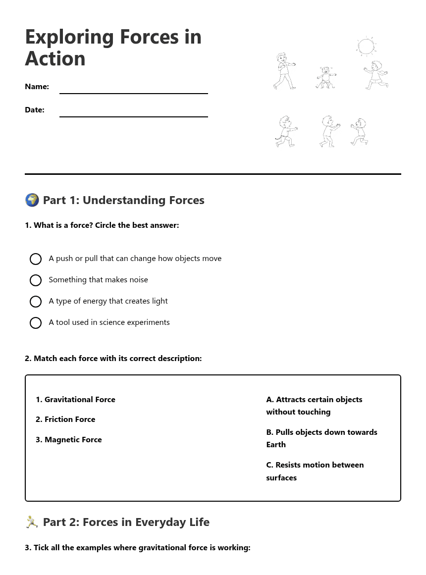 Exploring Forces in Action worksheet preview