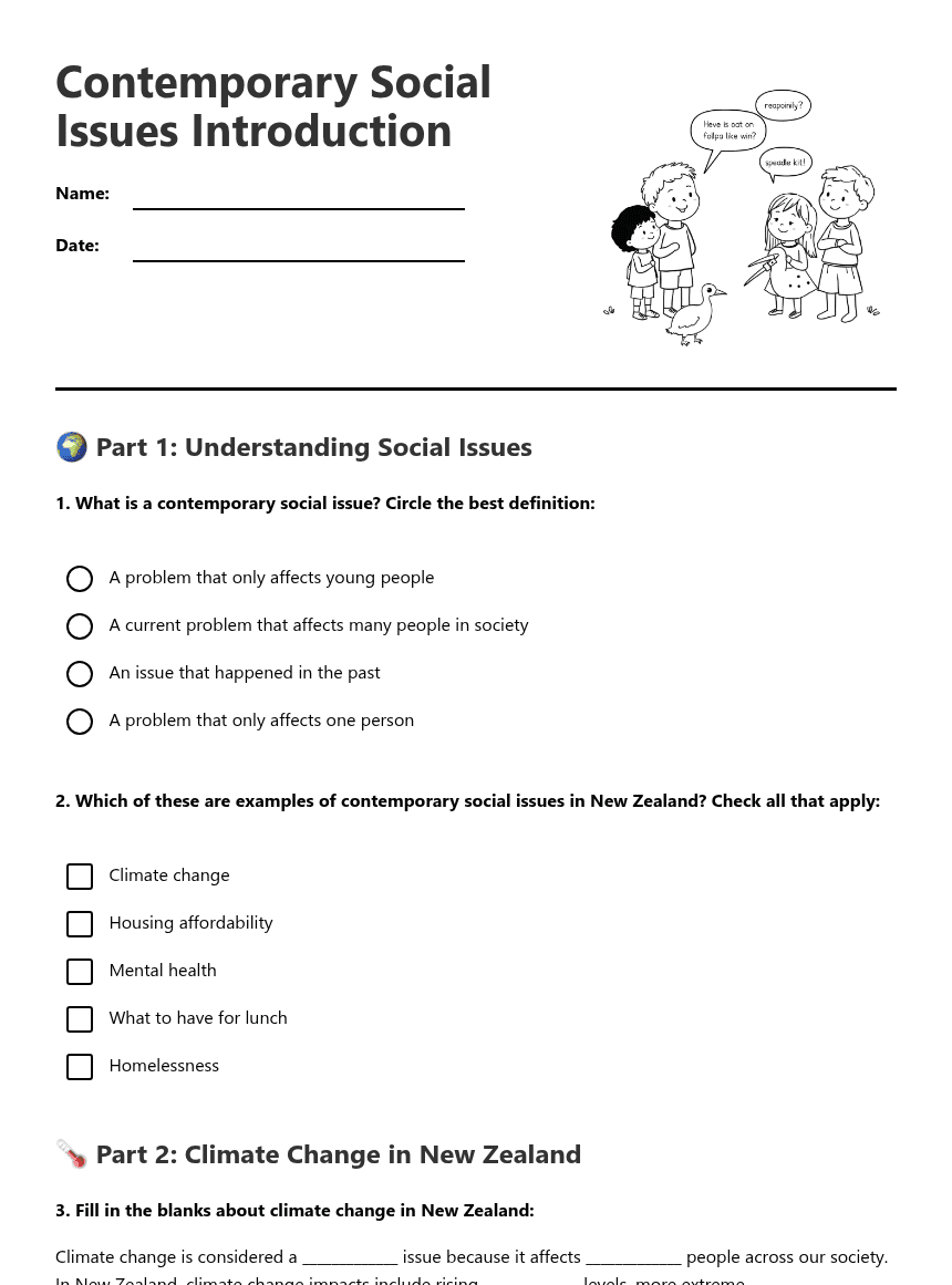 Contemporary Social Issues Introduction worksheet preview