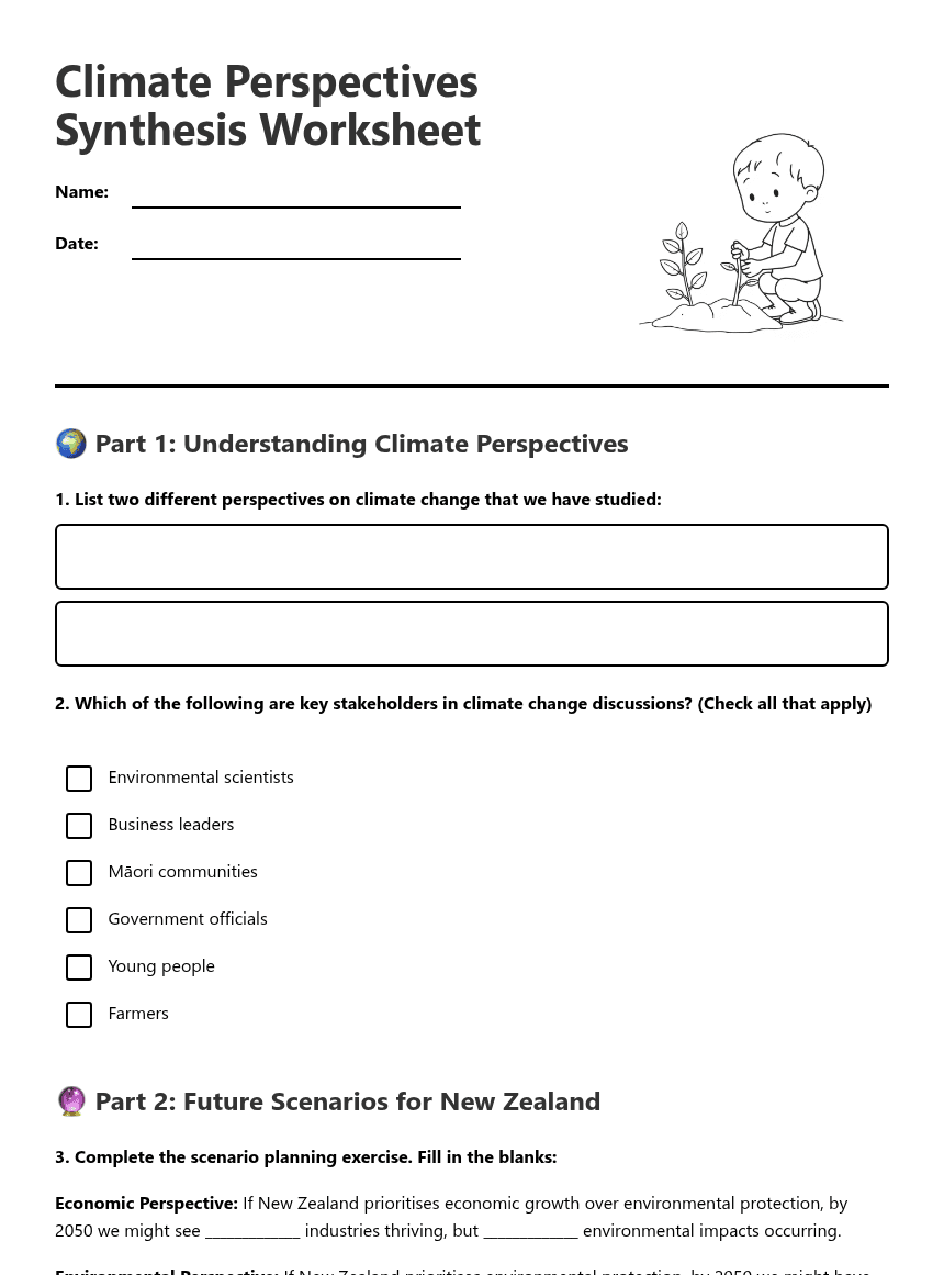 Climate Perspectives Synthesis Worksheet worksheet preview