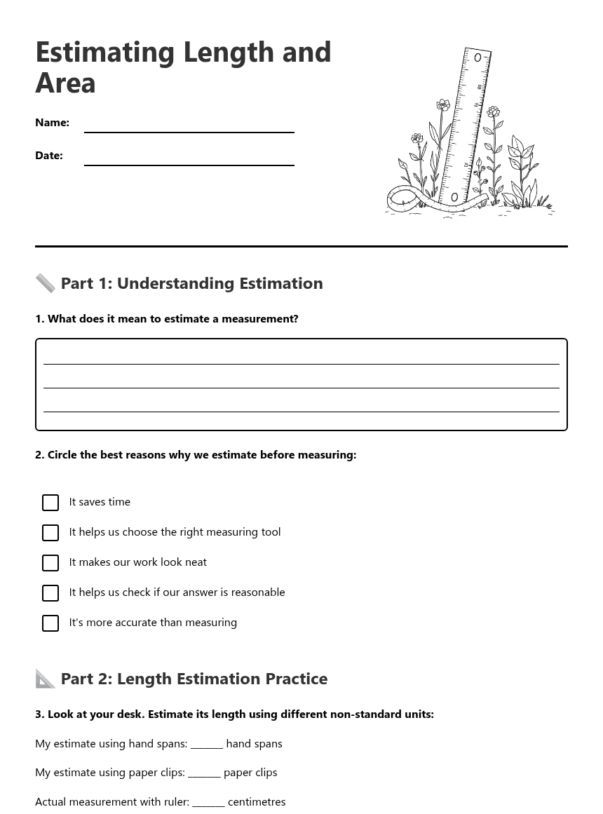 Estimating Length and Area worksheet preview