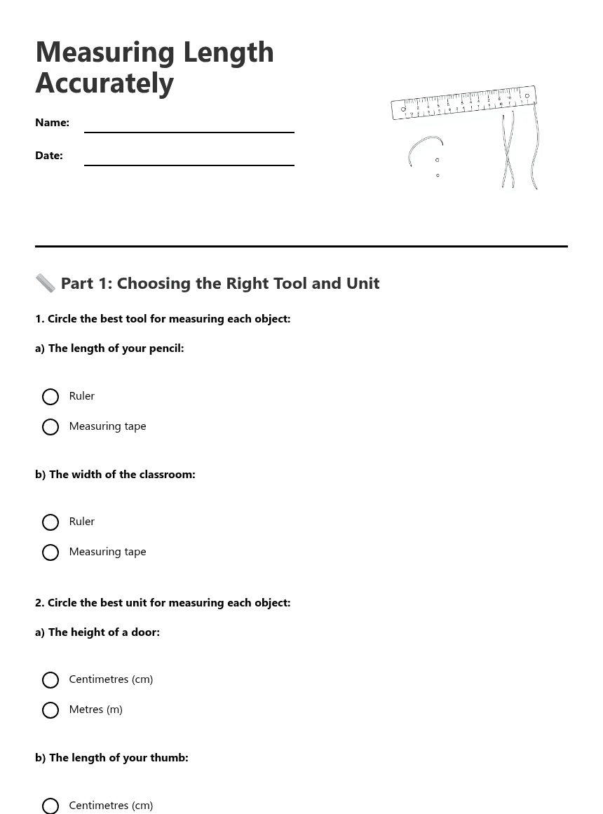 Measuring Length Accurately worksheet preview