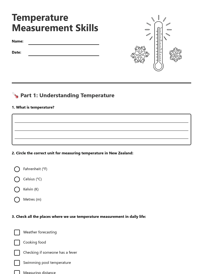 Temperature Measurement Skills worksheet preview