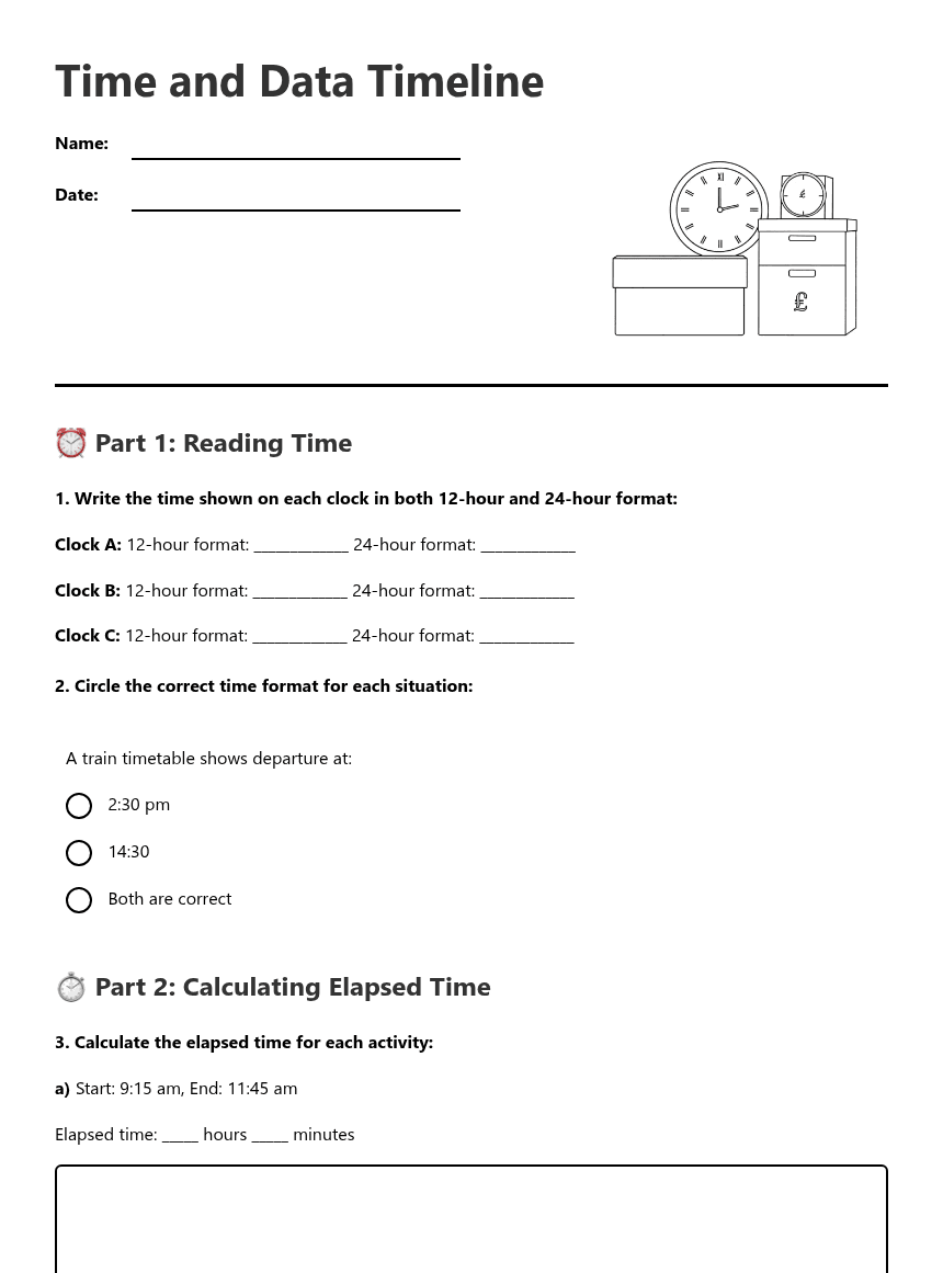Time and Data Timeline worksheet preview