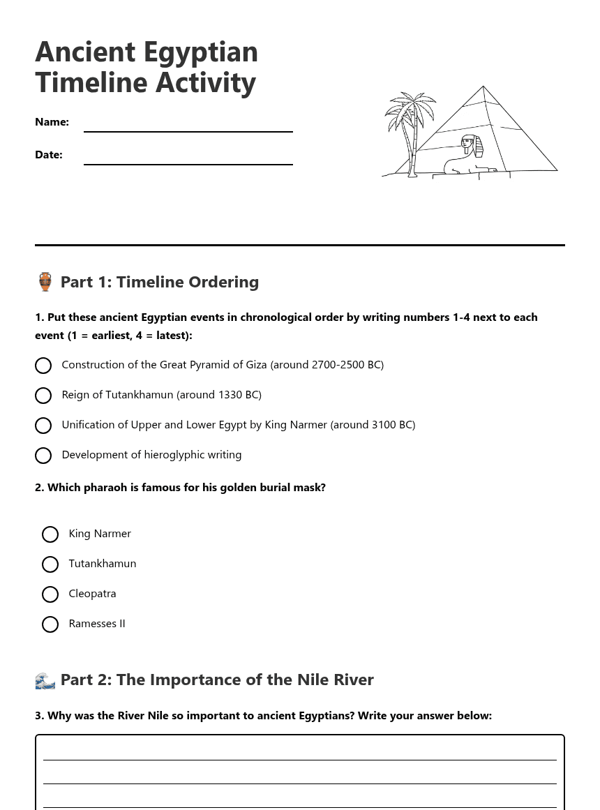 Ancient Egyptian Timeline Activity worksheet preview