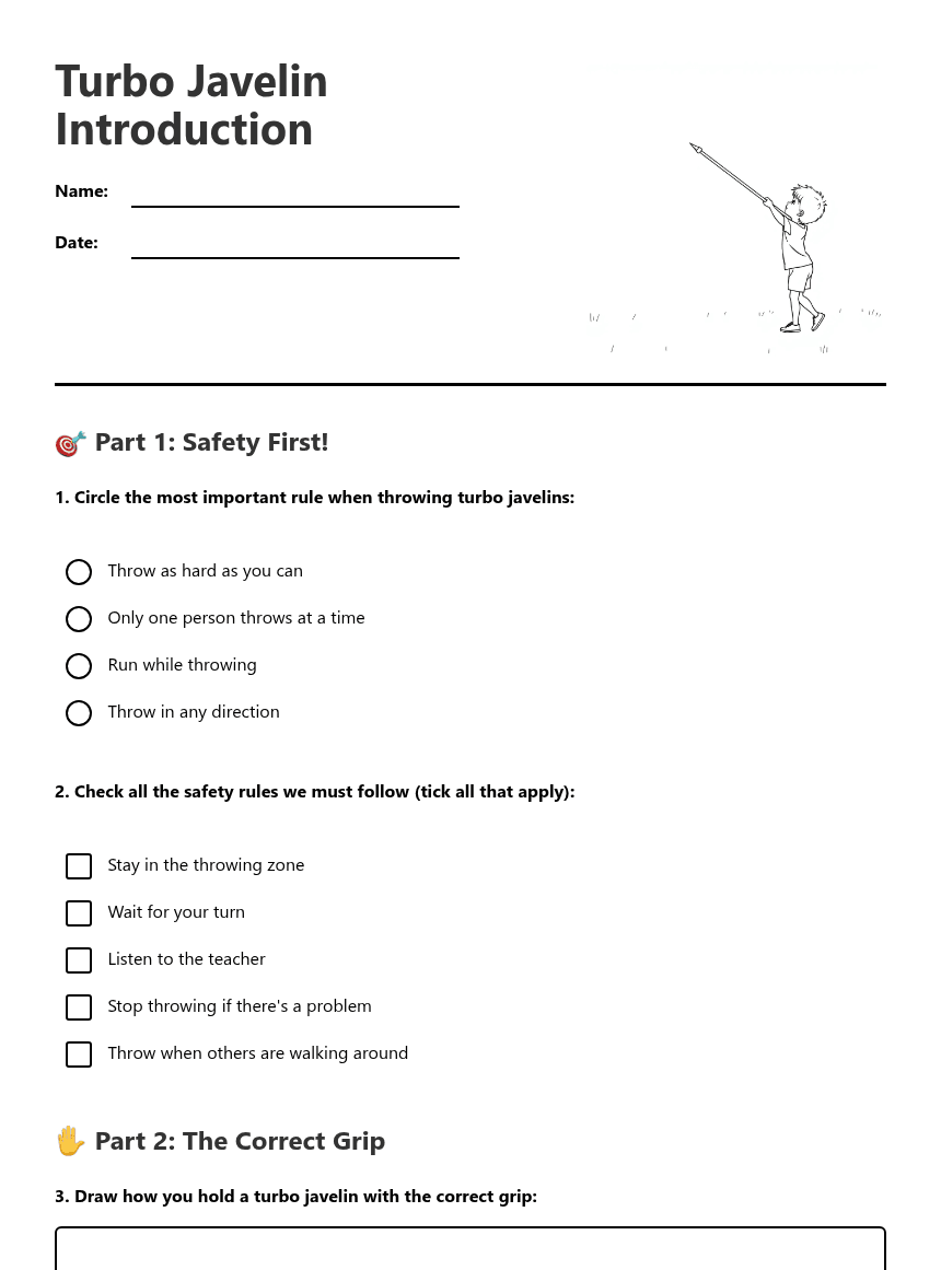Turbo Javelin Introduction worksheet preview