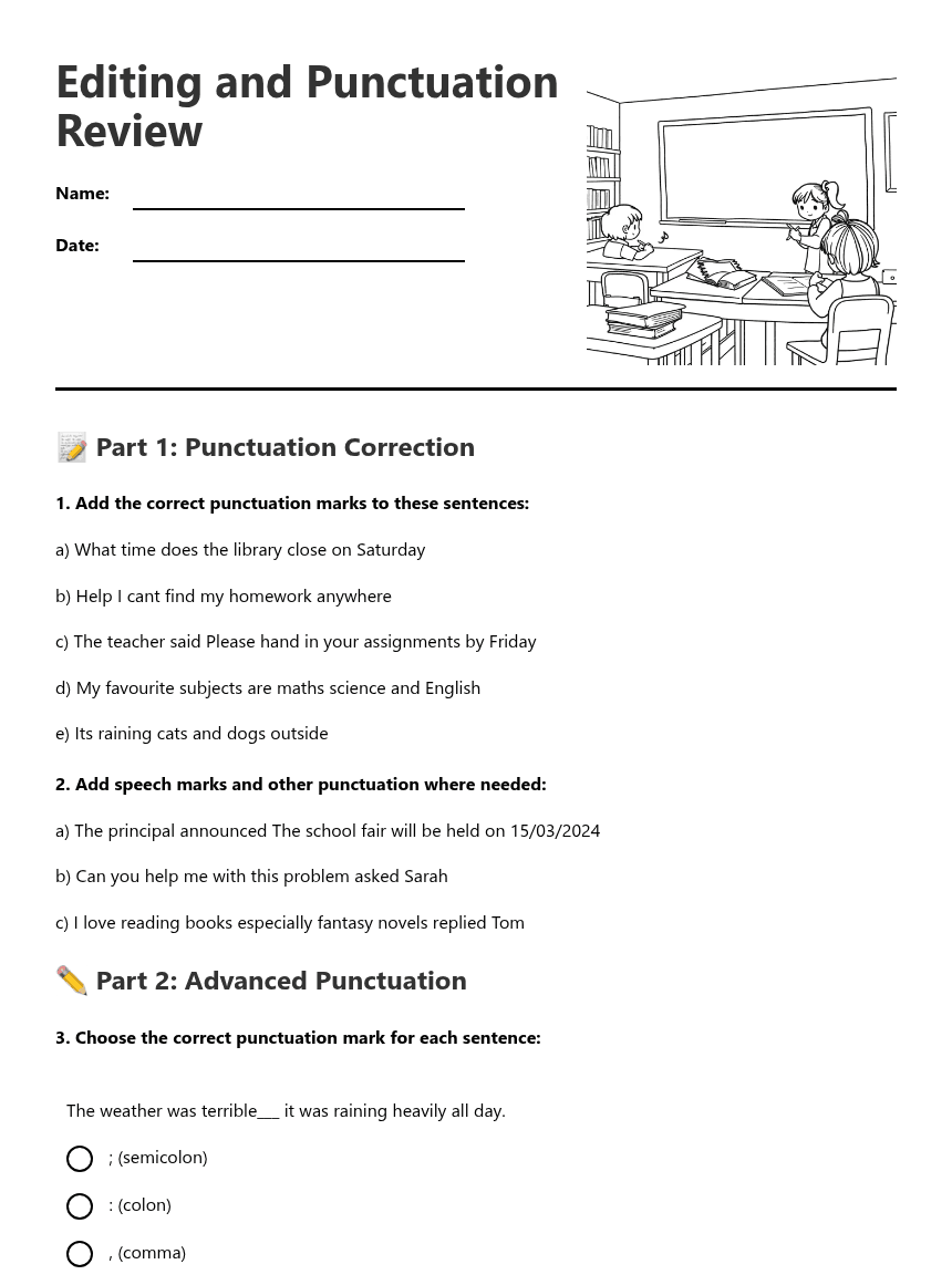 Editing and Punctuation Review worksheet preview