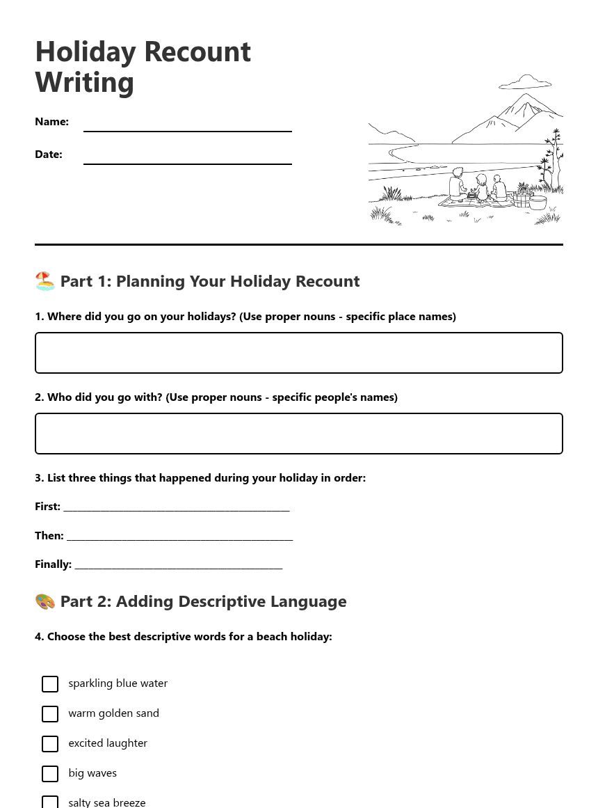 Holiday Recount Writing worksheet preview