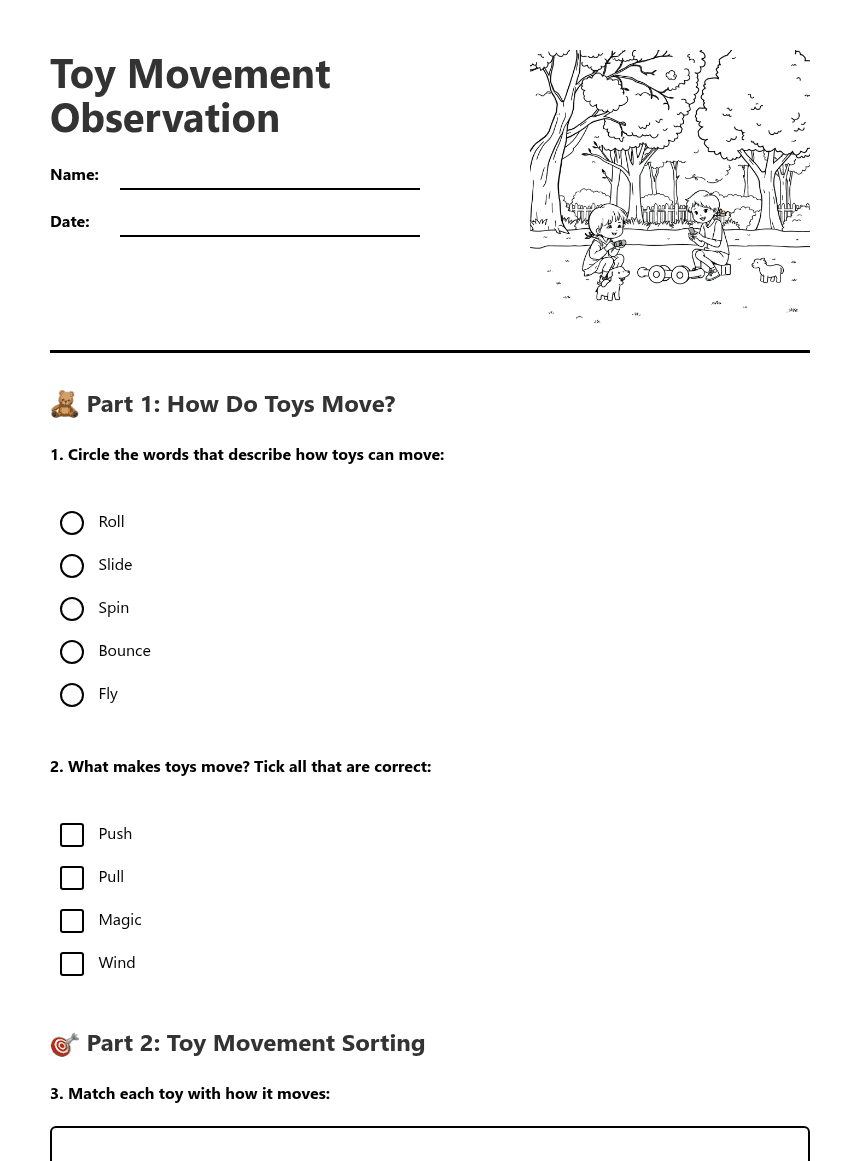 Toy Movement Observation worksheet preview