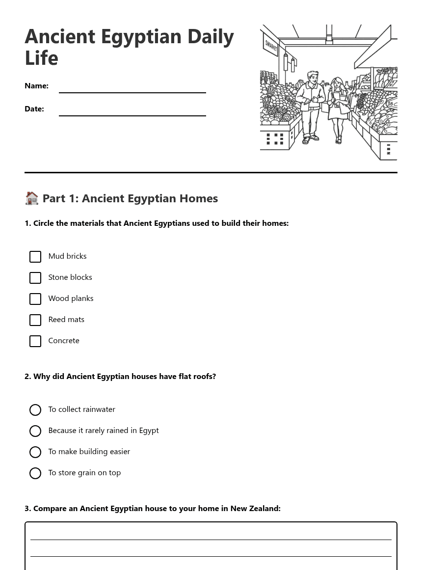 Ancient Egyptian Daily Life worksheet preview