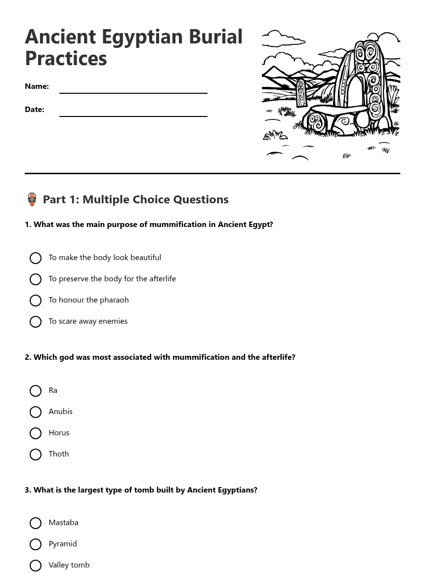 Ancient Egyptian Burial Practices worksheet preview