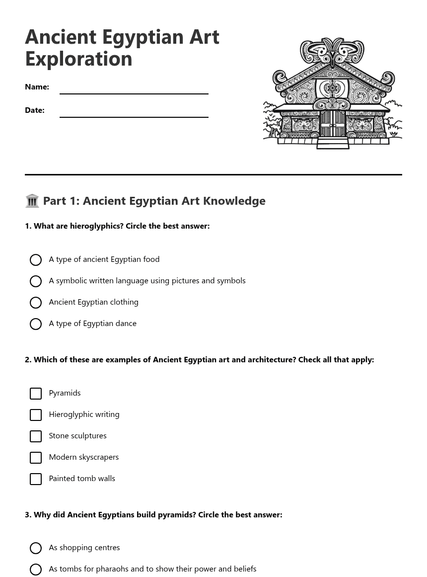 Ancient Egyptian Art Exploration worksheet preview