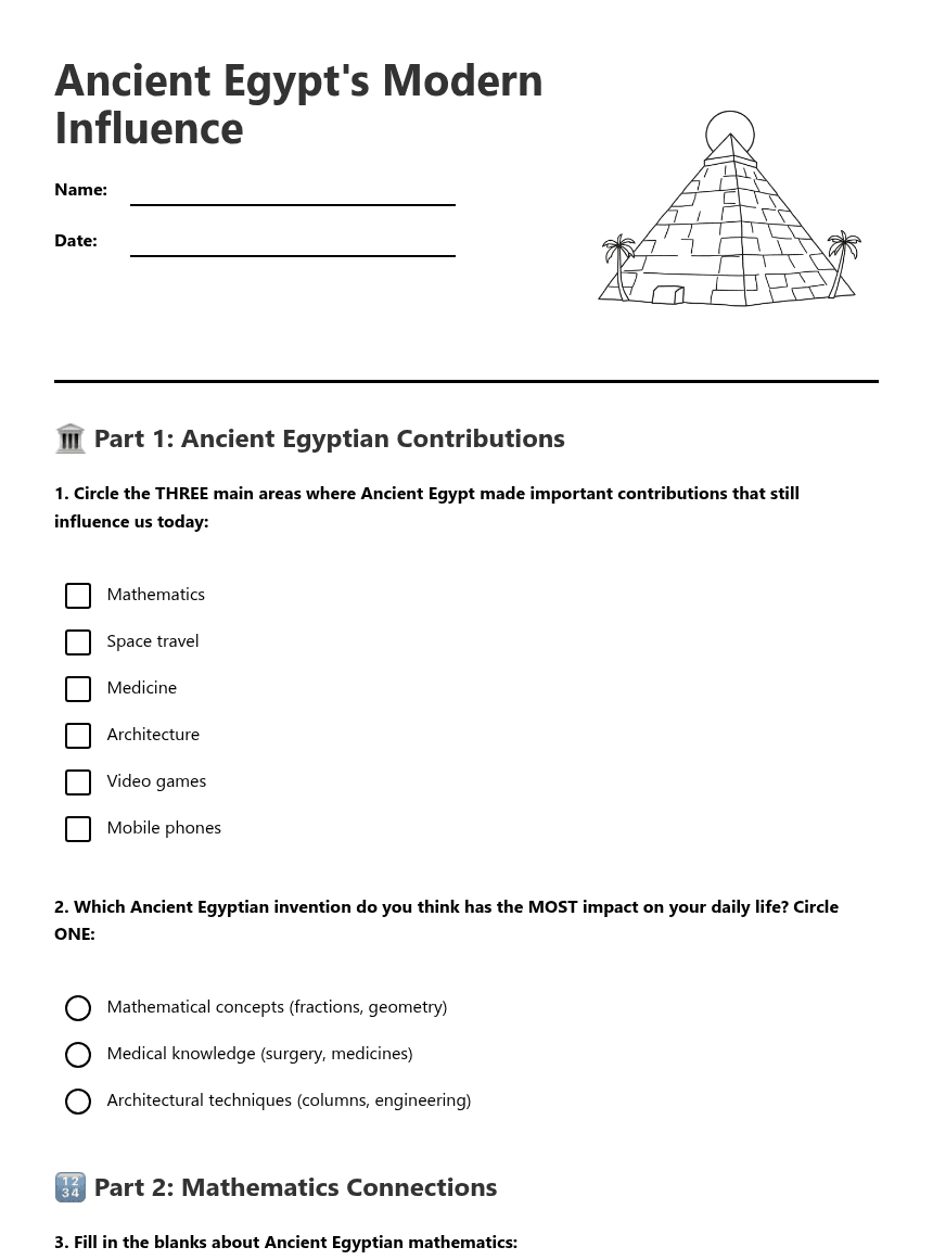 Ancient Egypt's Modern Influence worksheet preview