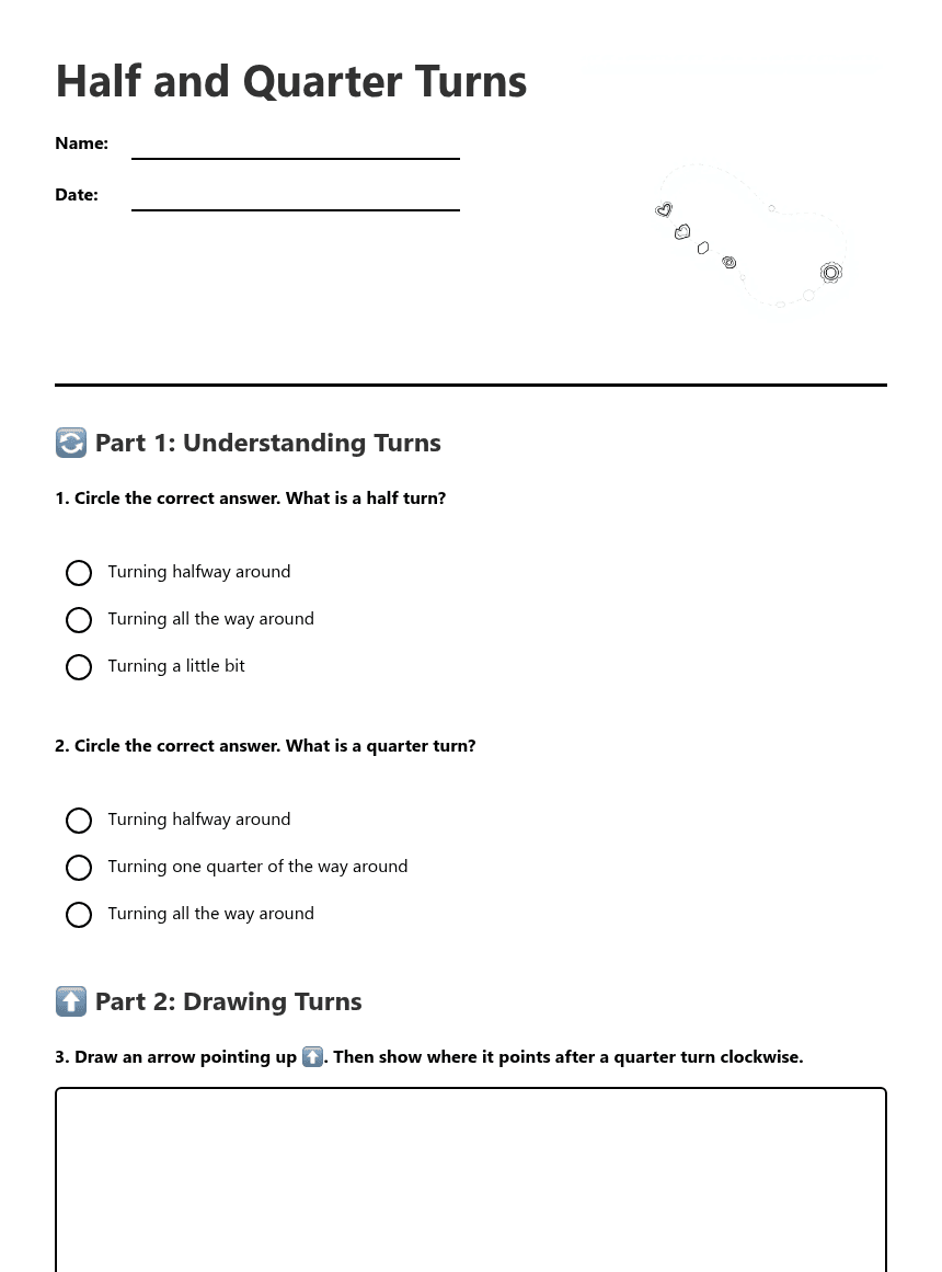 Half and Quarter Turns worksheet preview