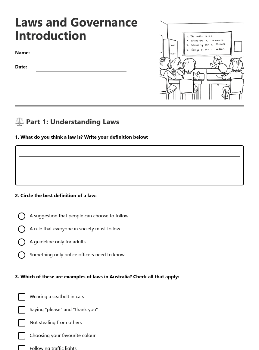 Laws and Governance Introduction worksheet preview