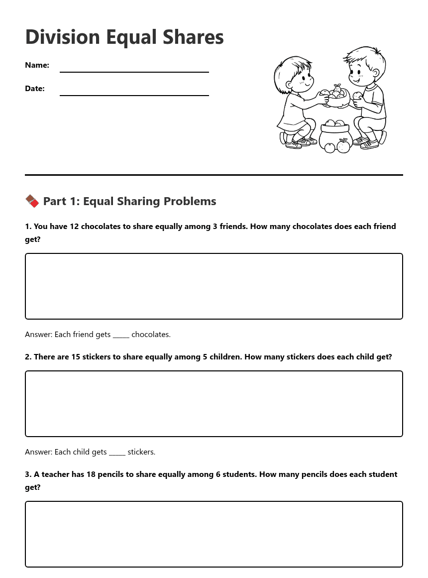 Division Equal Shares worksheet preview