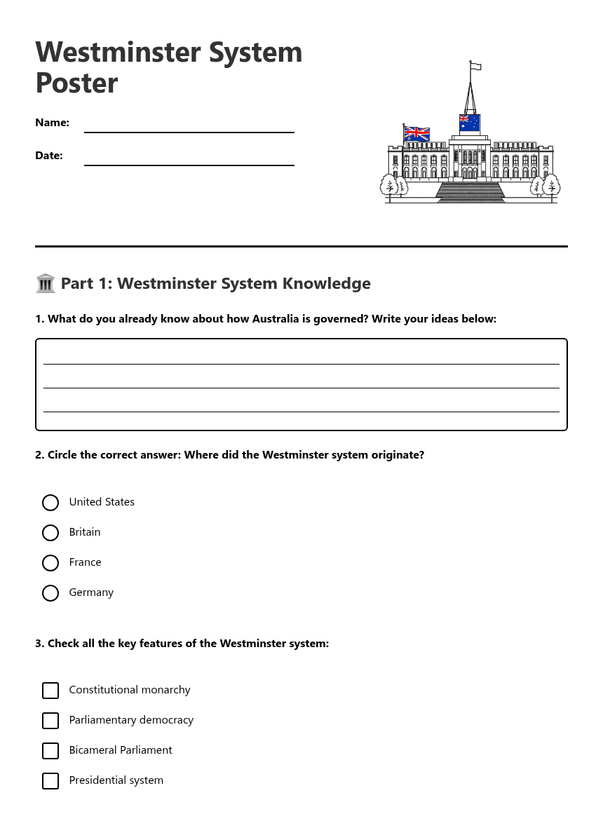 Westminster System Poster worksheet preview