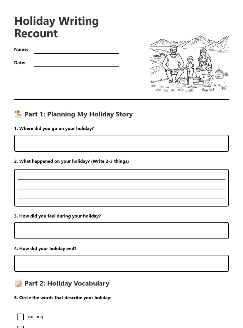 Holiday Writing Recount