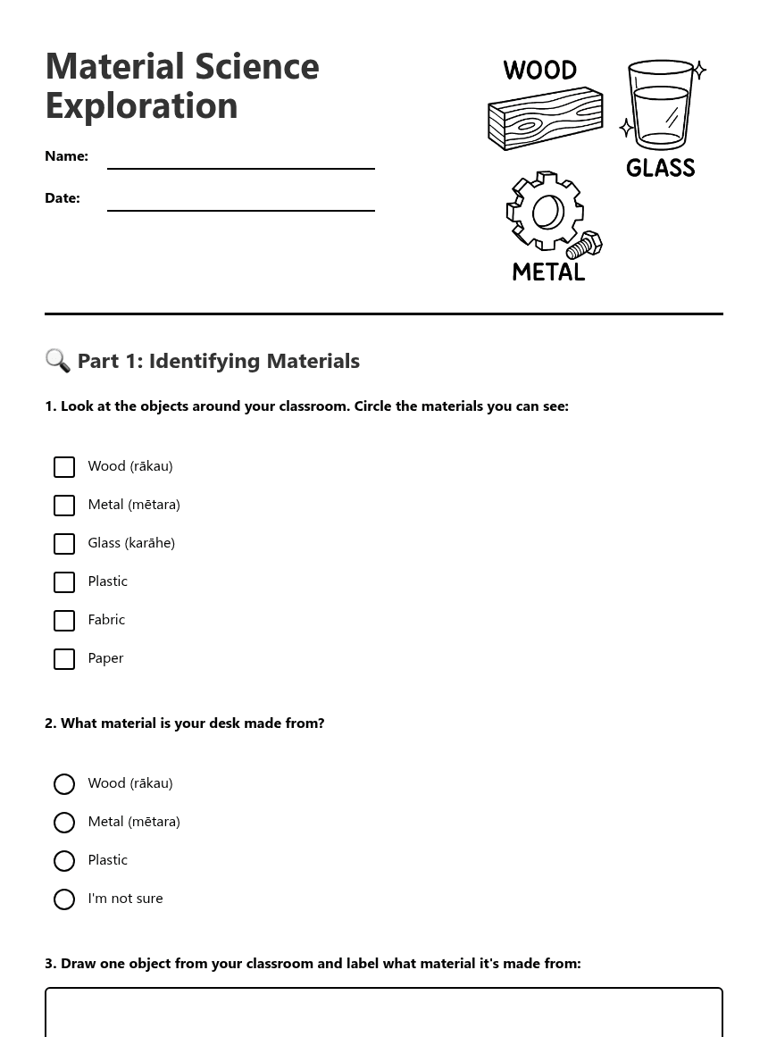 Material Science Exploration worksheet preview