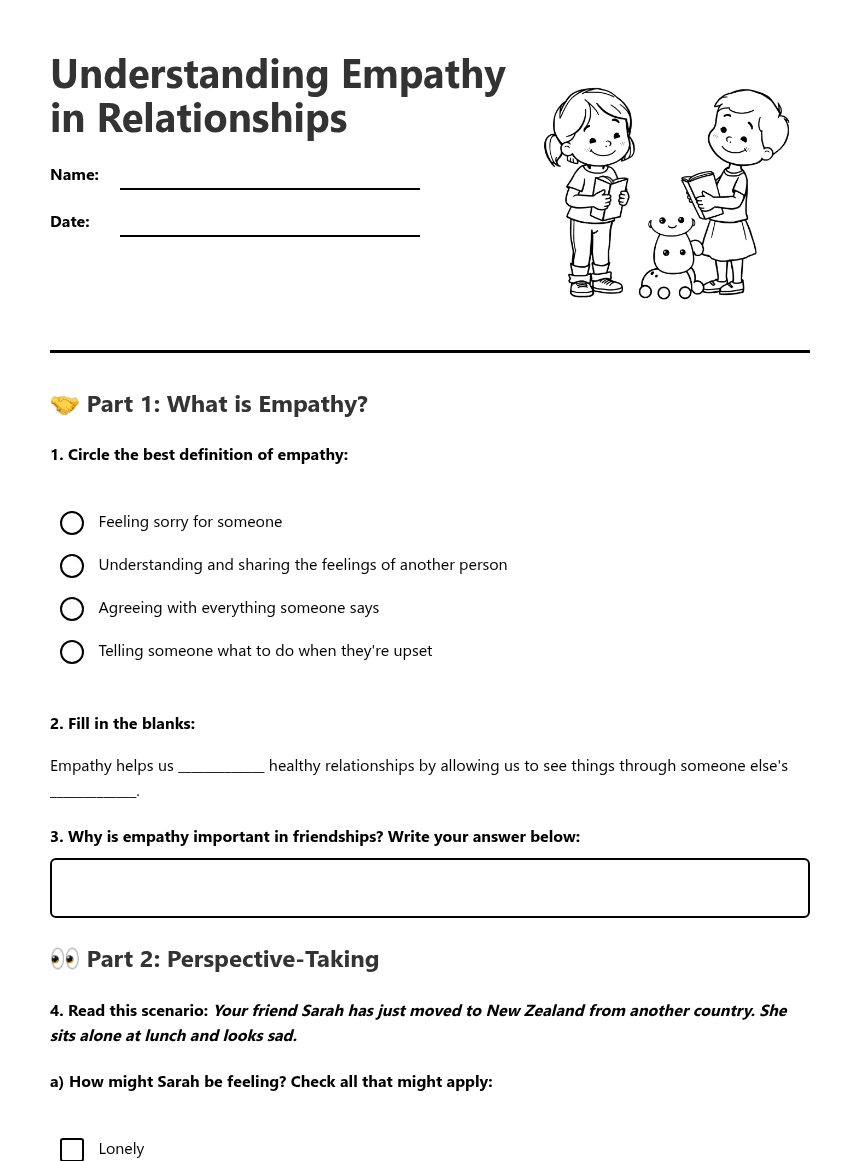 Understanding Empathy in Relationships worksheet preview
