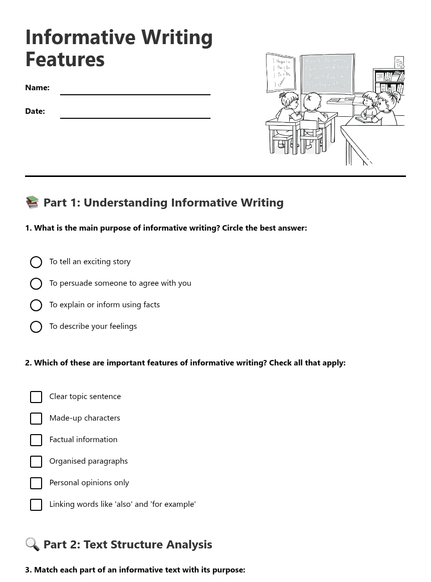 Informative Writing Features worksheet preview