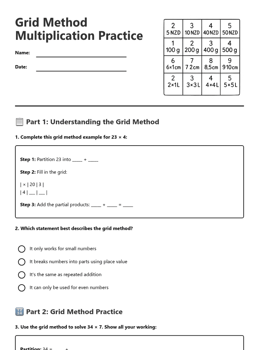 Grid Method Multiplication Practice