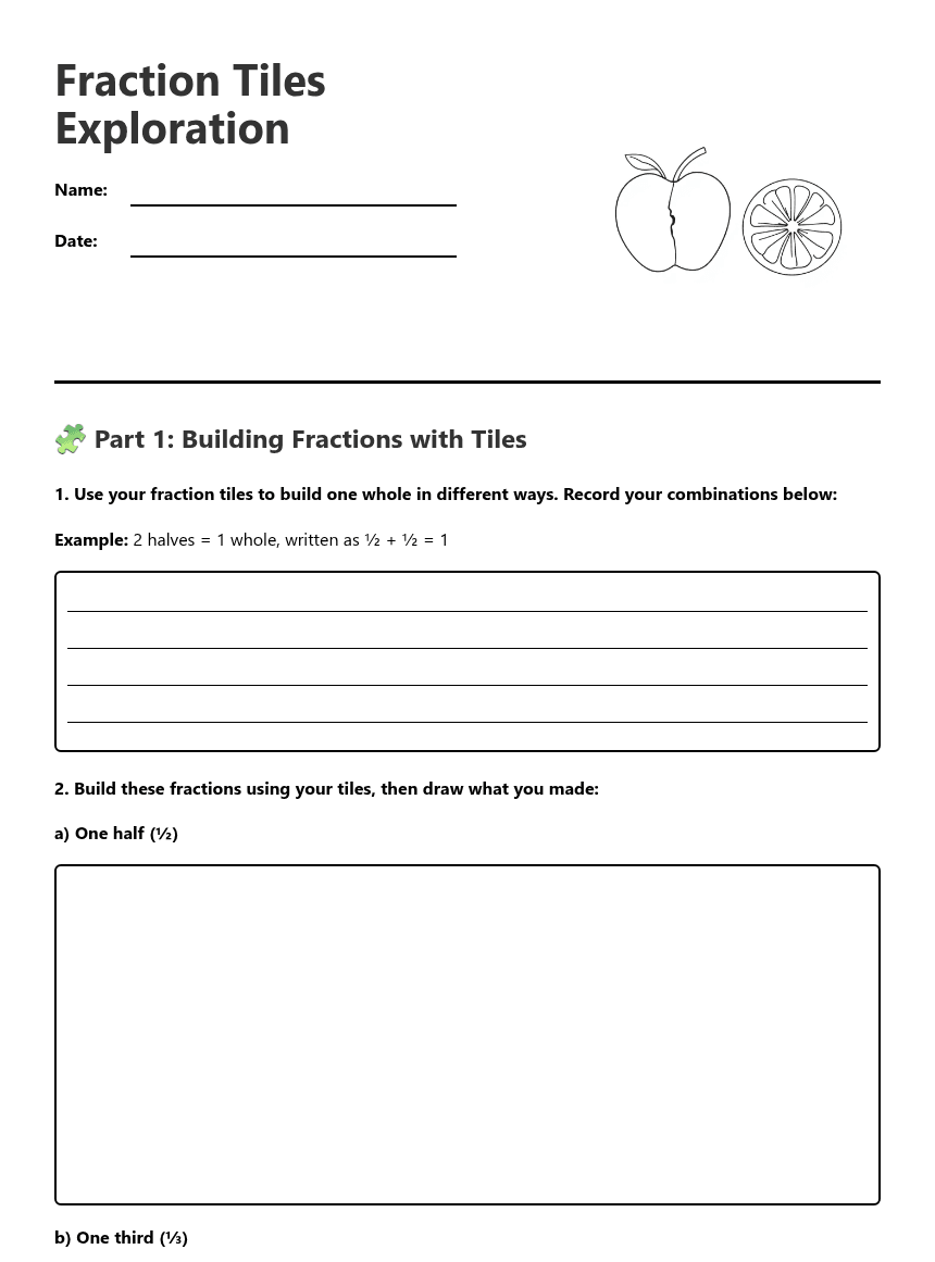 Fraction Tiles Exploration worksheet preview